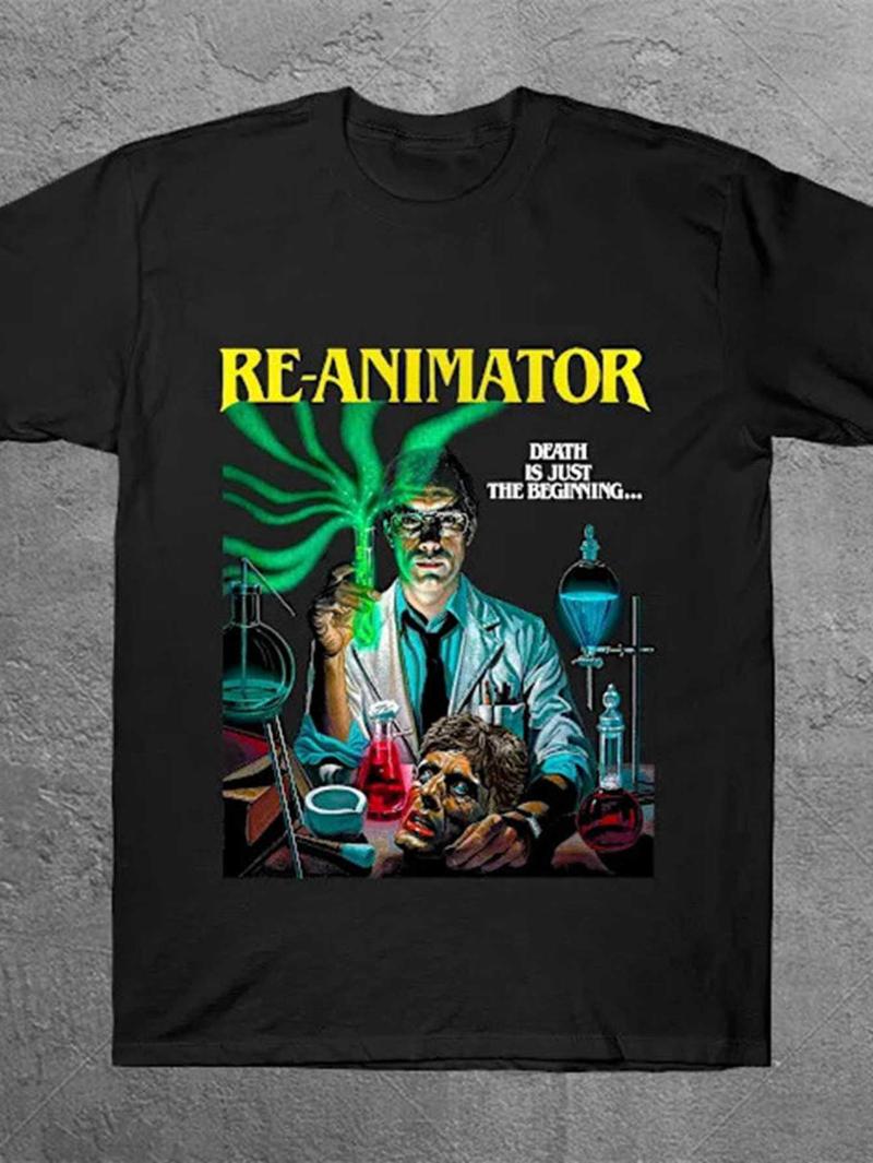 

Unisexs Retro Resurrection of the Living Dead Horror Movie Tshirt with Death Lab Scene Pattern s Retro Style S