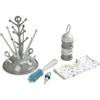 Newborn Gift Set, Grey Tree Bottle Drying Rack + Light/dark Mist Formula Dispensers + Silicone Bottle Brush + Tropical Cotton Bib
