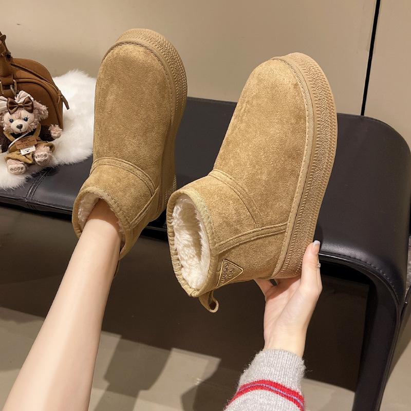 Women's fashion furry mouth thick sole lightweight winter warm snow boots plush lining non-slip wear-resistant casual outdoor sports cotton boots