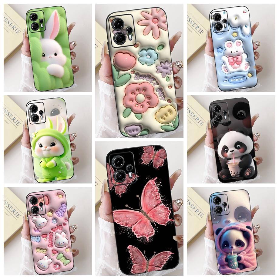 For Motorola Moto G13 G23 G53 G73 Phone Case MotoG13 G 23 Back Cover Soft Matte Silicone Slim Fundas Lovely Panda Rabbit Flower