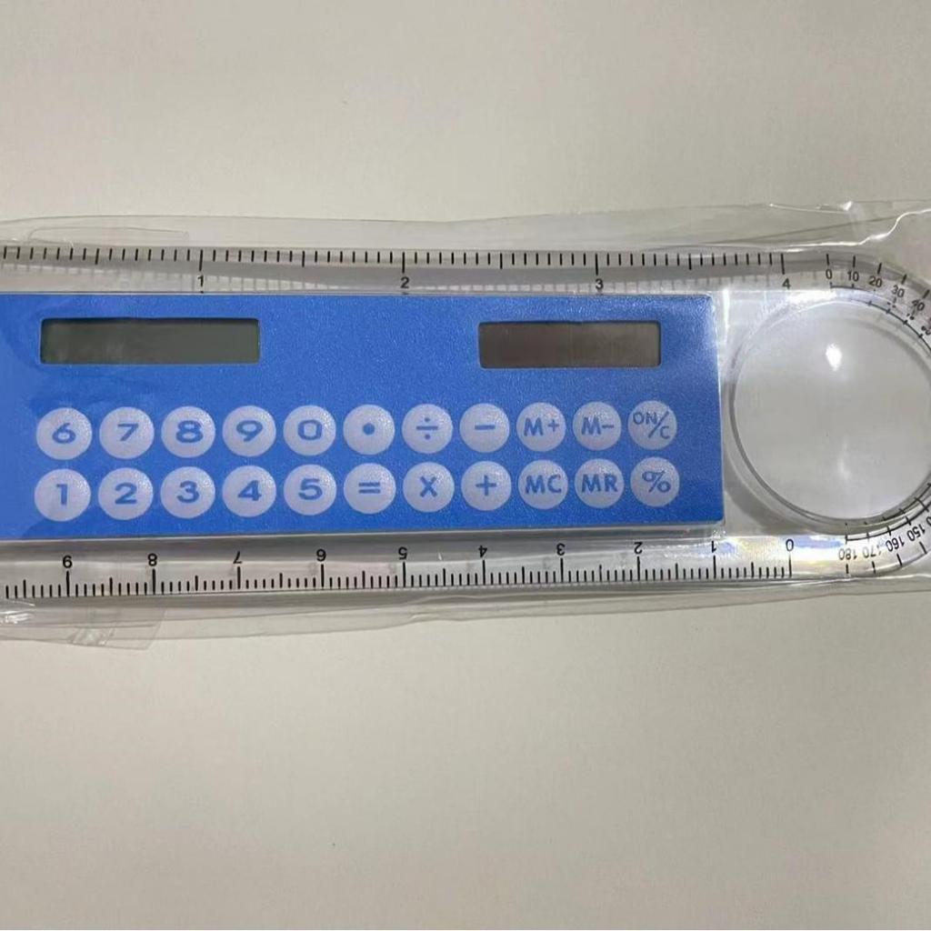 Mini Multifunctional Student Ruler with Solar Calculator, Angle Finder, and Magnifier (10CM) - Colorful Gift Stationery