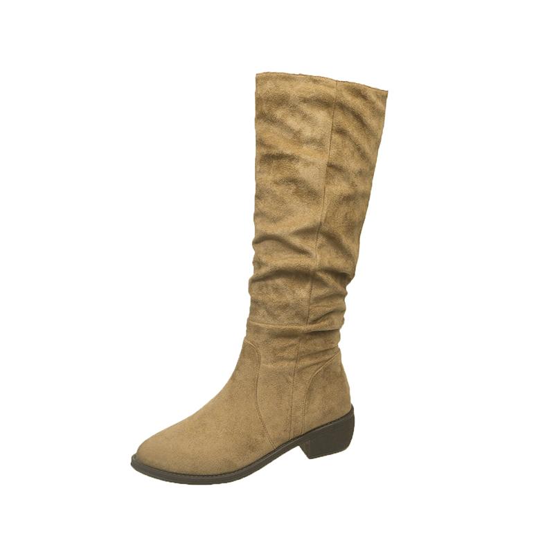 Fashion Women Knee High Boots Autumn Winter Female Shoes Fashion Female Slip-on Folds Low Heel Round Toe Flat Long Boots Botas De Mujer