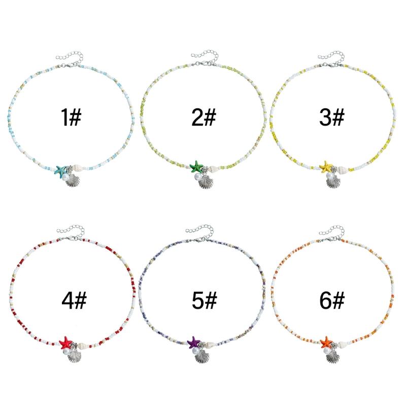 Beautiful Bohemian Starfish Pendant Necklace Colorful Bead Choker Adjustable Neck Chain Jewelry for Women and Girls