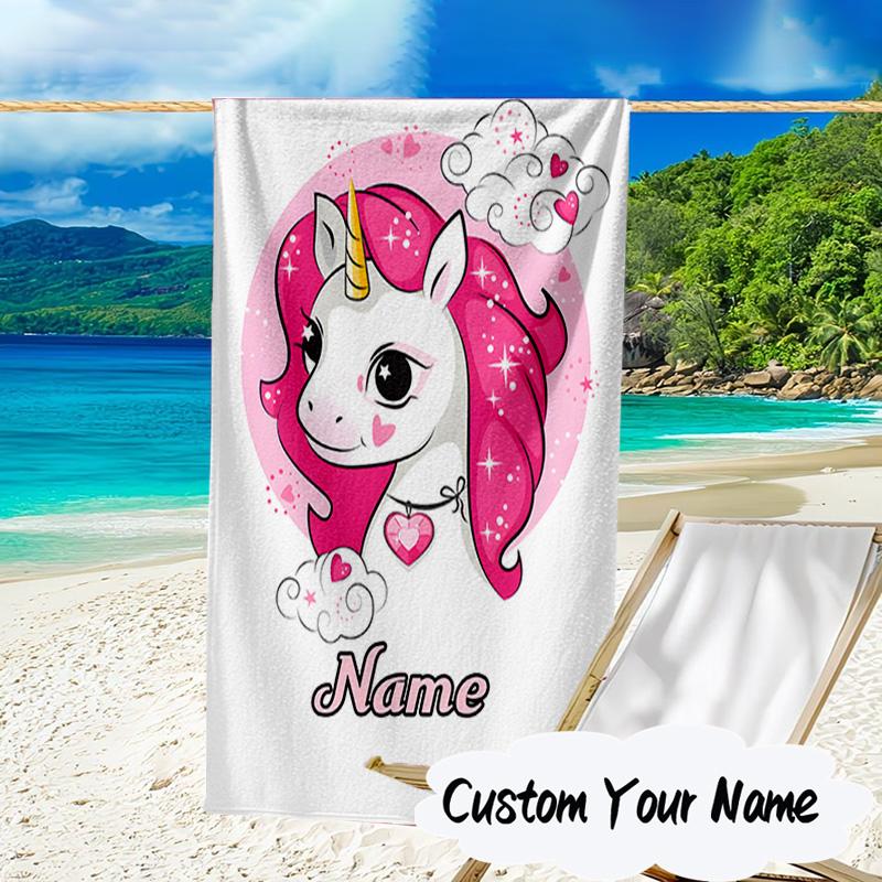 Custom Name Unicorn Dreams Art Microfiber Beach Towel Super Soft & Absorbent for Bath, Beach, Travel Bath Time Accessory, Fan gifts