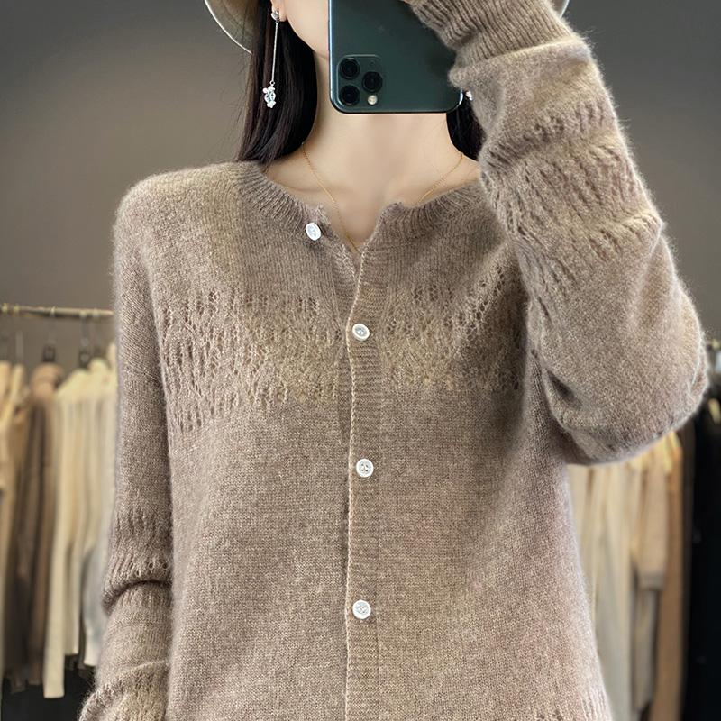 QingHe Cashmere Women's 30% Cashmere Cardigan - Soft & Warm Wool Blend Sweater