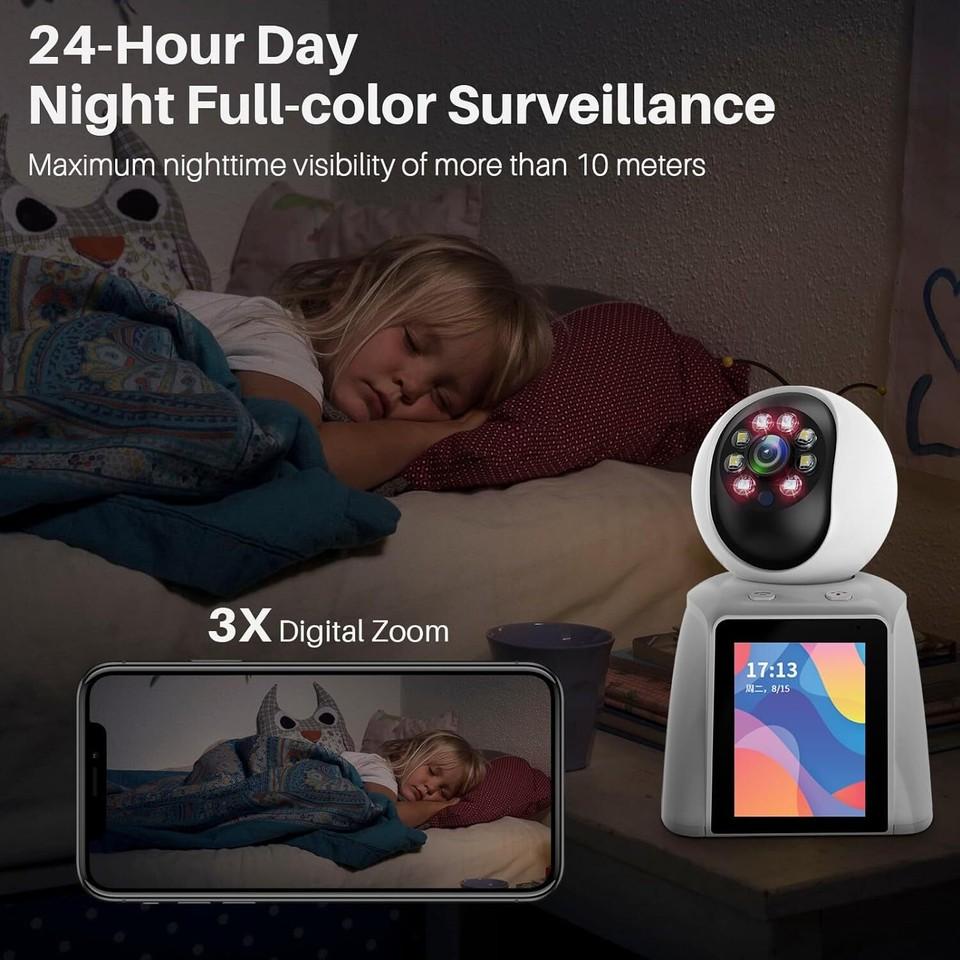 3MP WiFi Indoor Surveillance Camera with 2.8-inch Screen 2K 360° Two-Way Audio