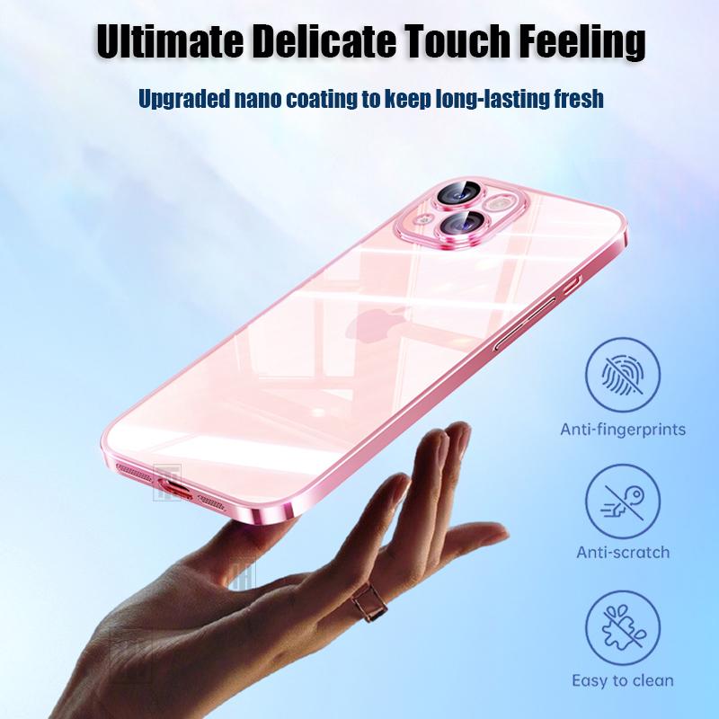 Official Not Yellowing High Clear Plating Case for For Iphone 16 15 14 13 12 11 Pro Max Plus Ultrathin Lens Film Protect Soft Cover