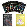 Livro de Pintura Raspadinha Unicórnio Sereia com Caneta de Madeira Desenho Animado Mágico Cor Arco-Íris Cartão Raspadinha Colorir Verso Arte Presente JXB