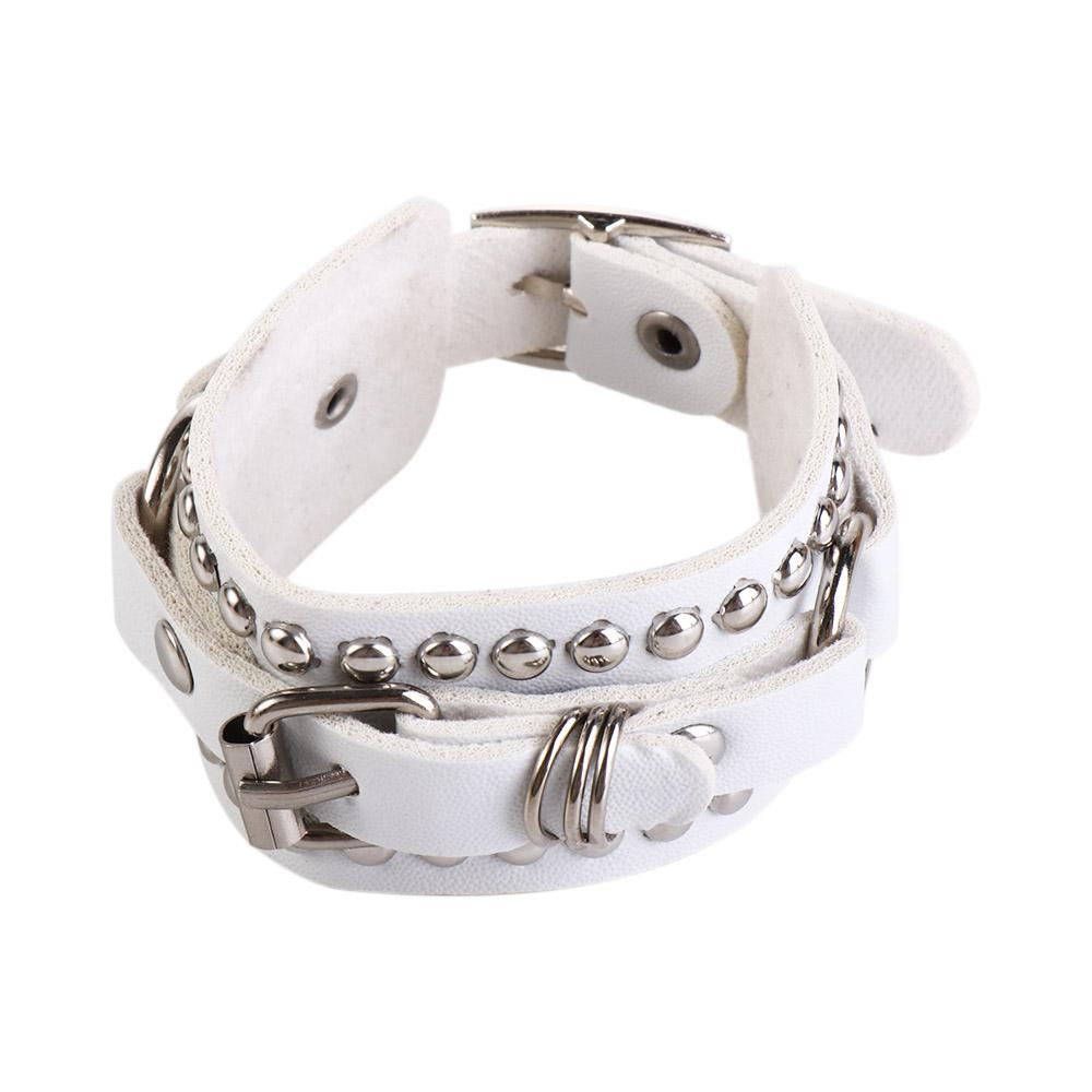 

BEPAN Cuff Belt Metal Buckle Men Jewelry Accessories Korean Hand Rope PU Leather Bracelet Women Wristband Rivet Chains Bracelets білий