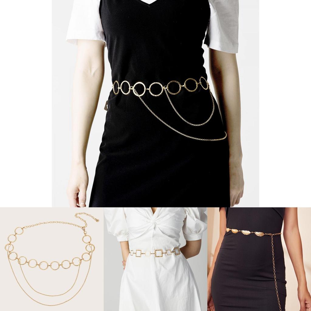 Minimalist Womens Metal Waist Chain With Geometric Oval Elements For Daily Style