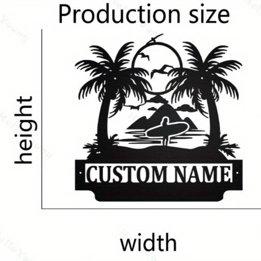 Customizable Metal Wall Art Plaque Beach Silhouette Family Name Sign for Home Garden Entrance