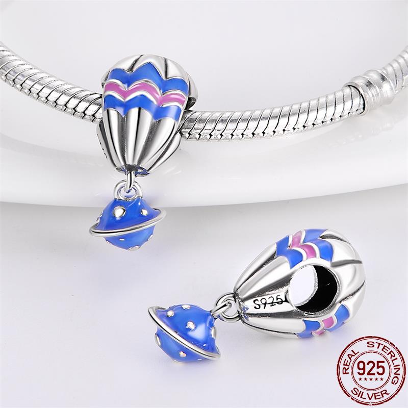 Original SS925 Sterling Silver Blue Travel Earth Camera Charm Fit  Bracelet DIY Pendant Woman Jewelry Hot Sale New In