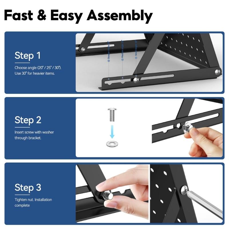 Metal Jewelry Display Rack with Open Pegboard Panel, 16 Movable Hooks and Adjustable Viewing Positions for Tabletop Retail and Craft Fair Displays
