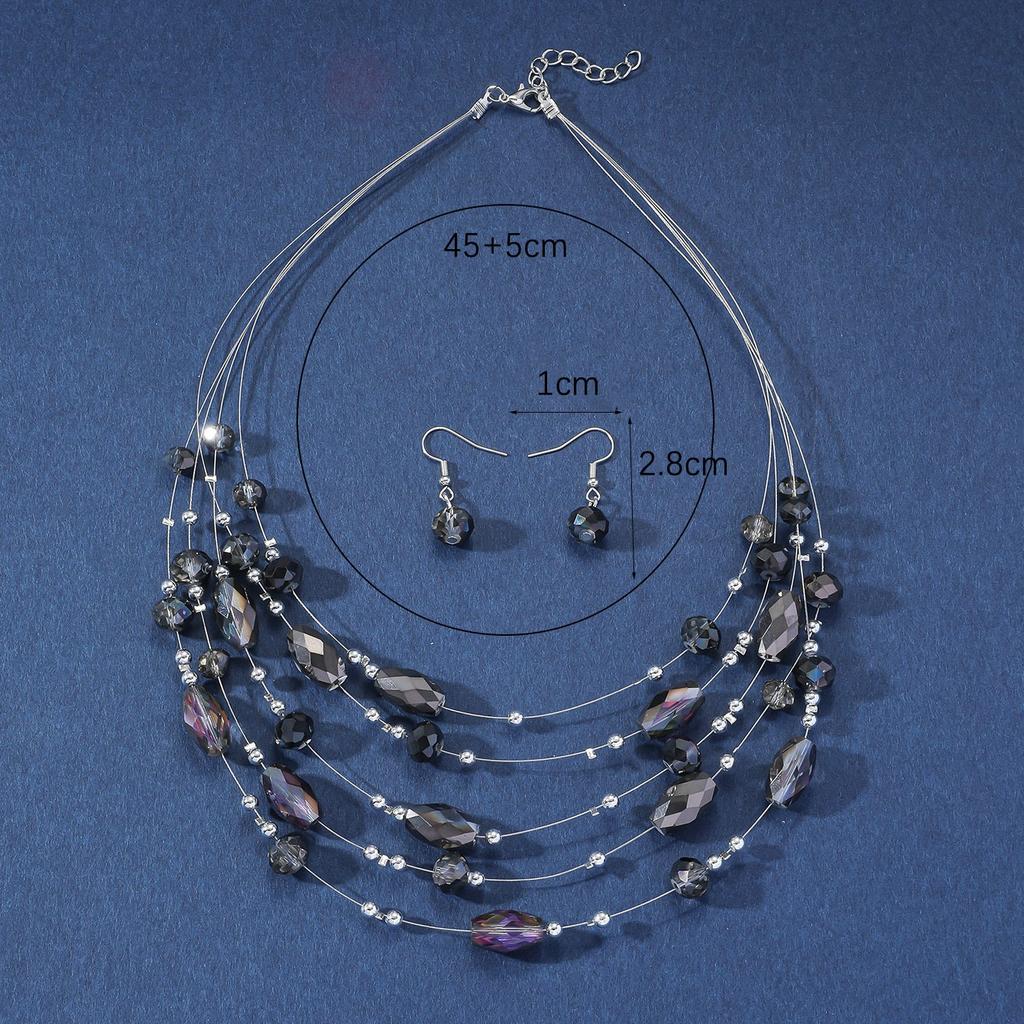 Böhmisches Halsketten-Ohrring-Set für Frauen, Perlen, Schmuck-Set, mehrschichtiges Halsband