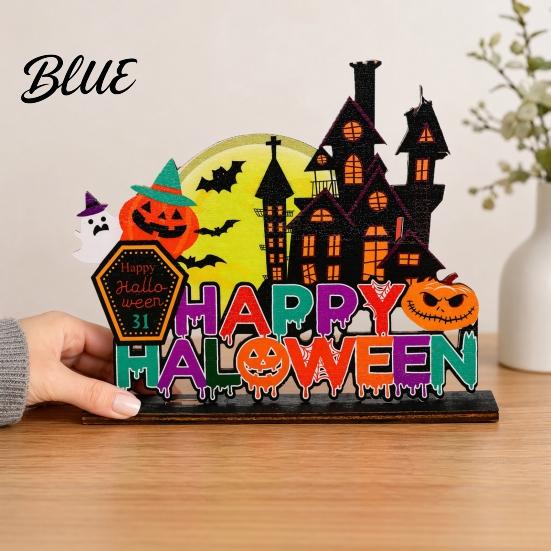 Creative Halloween Styling Wooden Ghost Pumpkin Figurine Rustic Table Decor for 3D Tabletop Home Party Spooky Shelf Decoration Fall Party