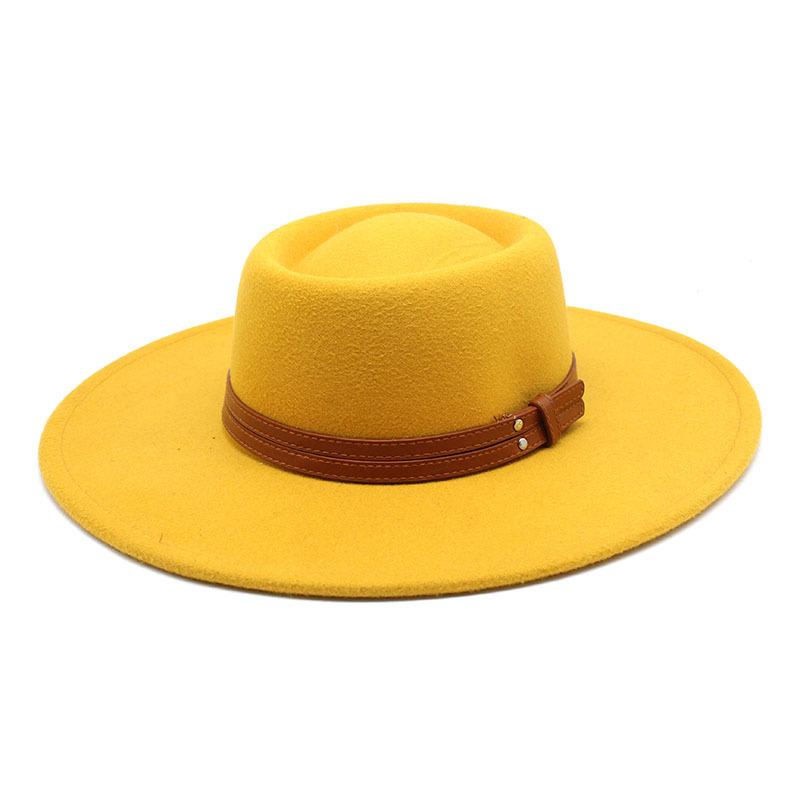 Solid Color Wool 9.5Cm Brim Men'S And Women'S Warm Outdoor Elliptical Concave Convex Torus Top Hat