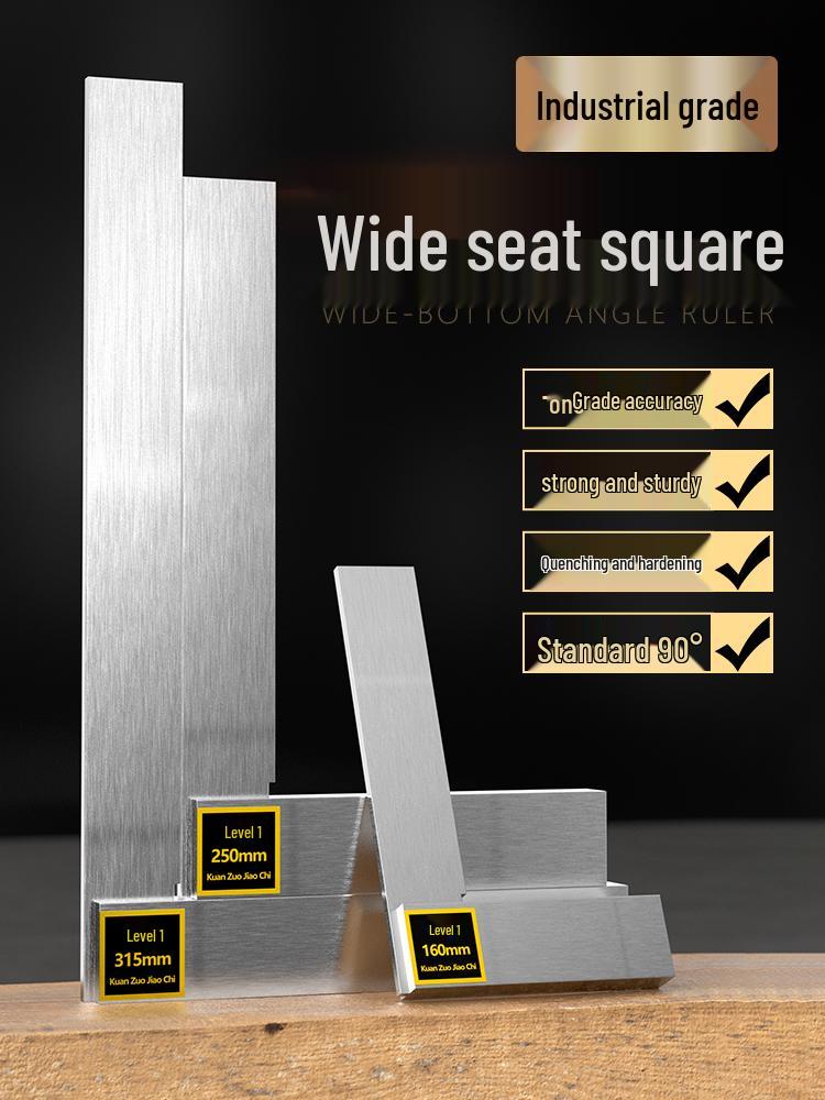 High Precision 90° Industrial Grade Angle Ruler - Thickened Stainless Steel Wide Seat Angle Ruler 63*40 [Grade 1 Precision]