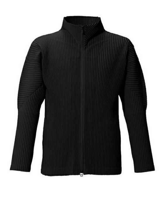 Japan Miyake Style Pleated JL140 High Neck Loose Casual Zipper Long Sleeve Jacket