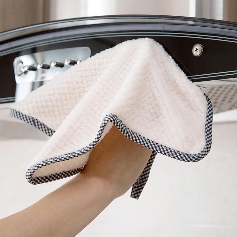 Coral Fleece Pineapple Grid Dishcloth - Easy-Clean Kitchen Towel