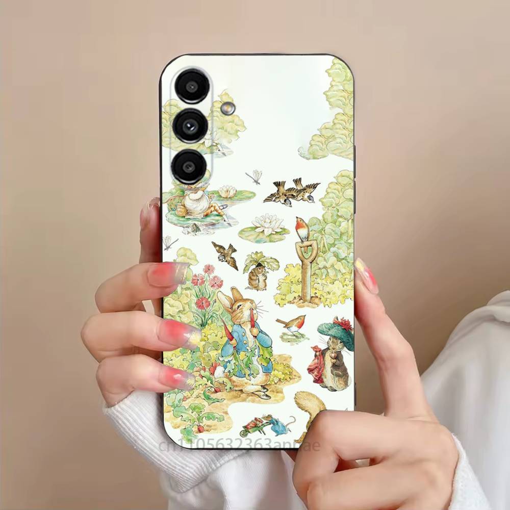 Cute P-PeterS Rabbit Phone Case For Samsung S25,24,23,22,21,S20,Ultra,Plus,FE Black Soft Cover