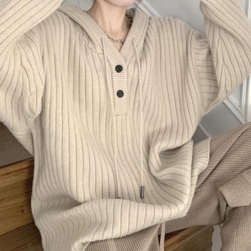 Pit Strip Hooded Sweater Coat Women's Autumn Loose Fashion Casual Soft Waxy Sweater Top