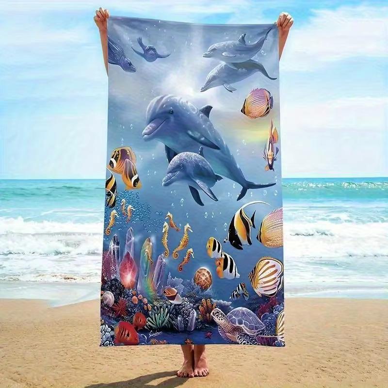 Beach Towel Marine Life Printed Sun Protection Windproof Blanket for Pool Camping Travel