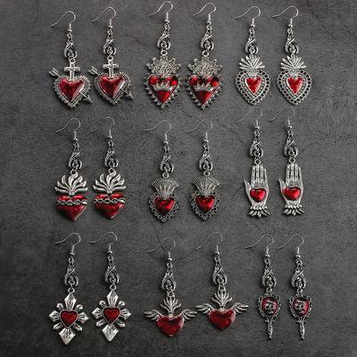 2024 New Dark Vintage Gothic Collection Earrings Sacred Heart Goth Halloween Earrings for Women Red Oil Drop Gothic Punk Accessories