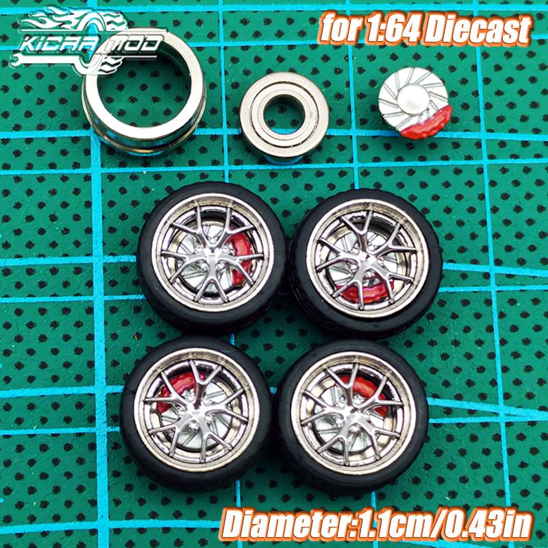 

1/64 Model Dynamic Bearing Wheels with Rotary Disc Brake Calipers Metal Wheels Improved Eubber Tire Collection