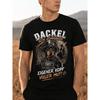 Men's Black Short Sleeve T-shirt with Tactical Dachshund Graphic, Crew Neck, Relaxed Fit, Soft Cotton Feel, Bold German Text Design for Dog Lovers