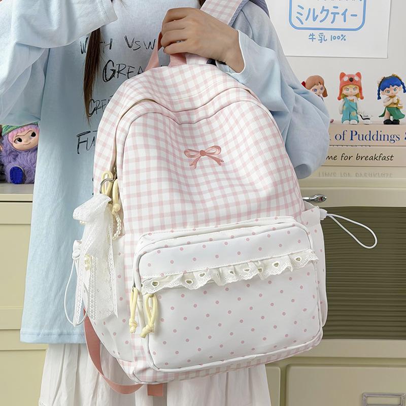 Schoolbag Cute Schoolbag Female Junior High School Mori Backpack Niche High Value Small Fresh Ins Plaid Light Multi-compartment Backpack