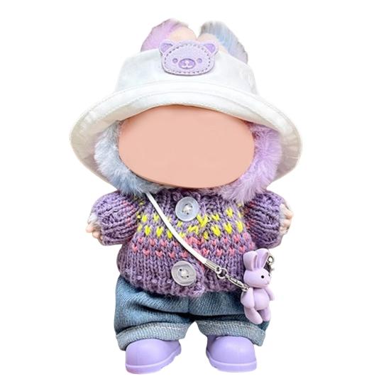 Doll Clothes Set Stylish Overalls Knitted Sweater Outfit for 15-17cm Dolls Fashionable Dress Up