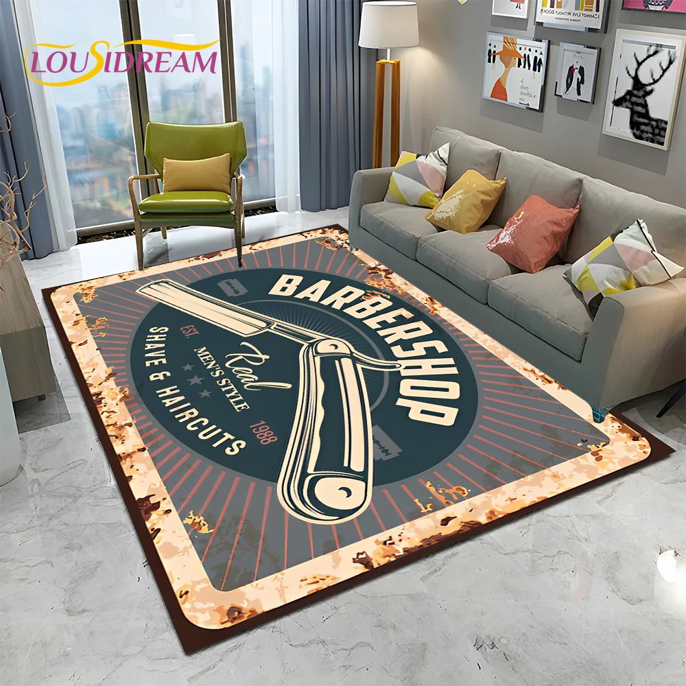 Berber Dükkanı Tabelası 3D Kurukafa Vintage HD Halı Kilim Ev Oturma Odası Yatak Odası Kanepe Paspas Dekorasyonu için, Çocuk Alan Halısı Kaymaz Zemin Matı