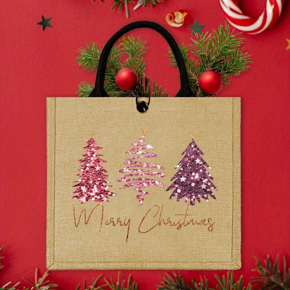 

Розовая сумка-тоут из мешковины с рождественской елкой - Идеально подходит для пикников на открытом воздухе, вечеринок, путешествий и шопинга