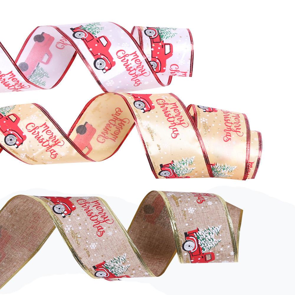 10 Charming Meter Christmas Car And Tree Decor Sparkly Gold Printed Ribbon Fabric