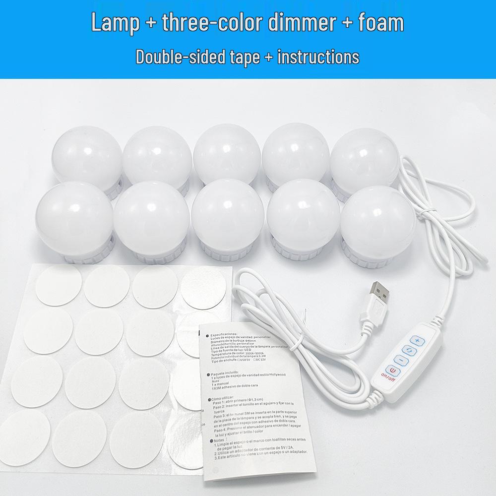 45mm USB Hollywood Makeup Mirror LED Bulb - Three-Color Fill Light, No-Drill Vanity Front Light