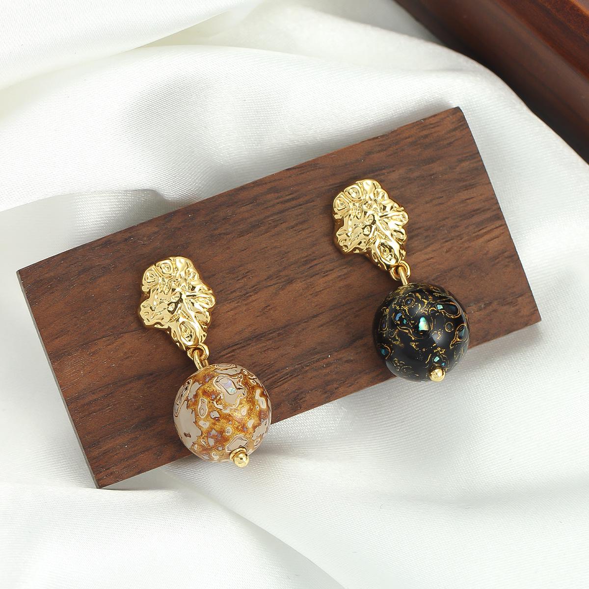 

High-End Asymmetrical Lacquer Beads & 925 Silver Needle Earrings - New Chinese Style, Minimalist Retro Design