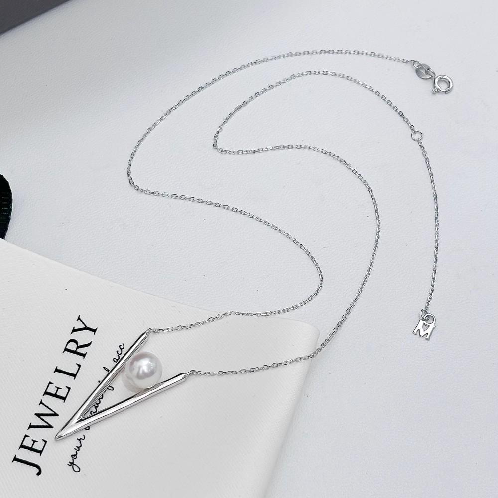 DIY S925 Sterling Silver Necklace Pendant with Chain for 7-9mm Pearls, Round/Oval