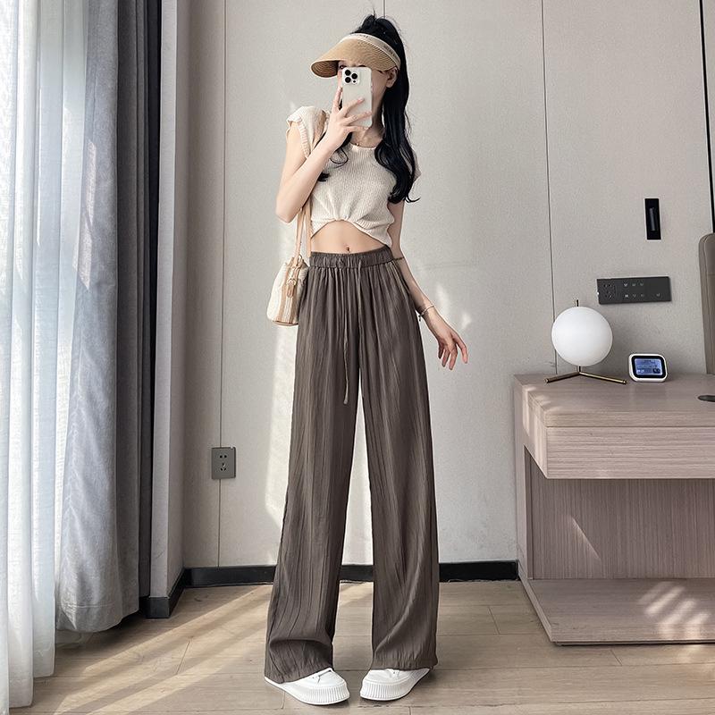 Drapey Yamamoto Women's Plus Size Ice Silk Wide Leg Pants - Summer Thin, Slimming, Sun Protection, Textured Casual Fit