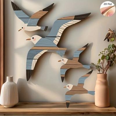 4 Stück/Set Möwe Wandanhänger Leuchtende Federfarbe Holzschnitzkunst Handbemalte Möwe