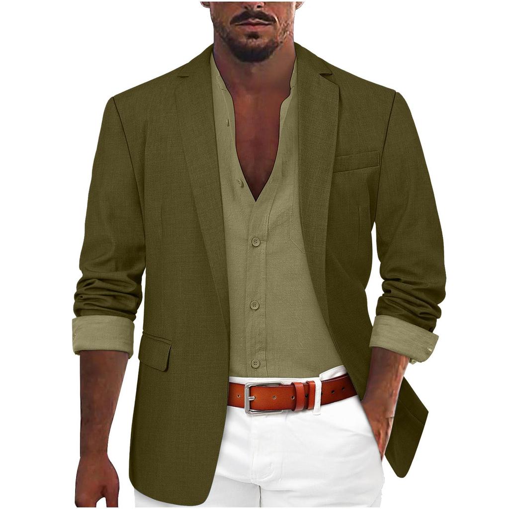 Giacca da abito casual da uomo in misto lino color cachi chiaro