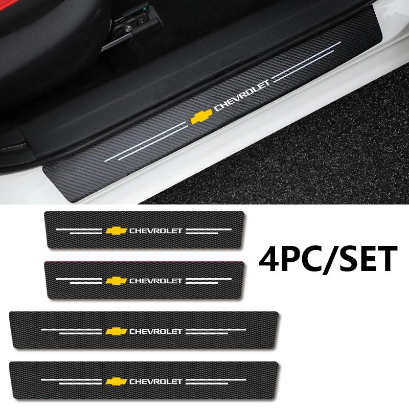 3DCarbon Fiber Door Sill Protectors for Chevrolet-Scratch Resistant Cover Stickers Fit Silverado Impala Malibu Cruze&More Models
