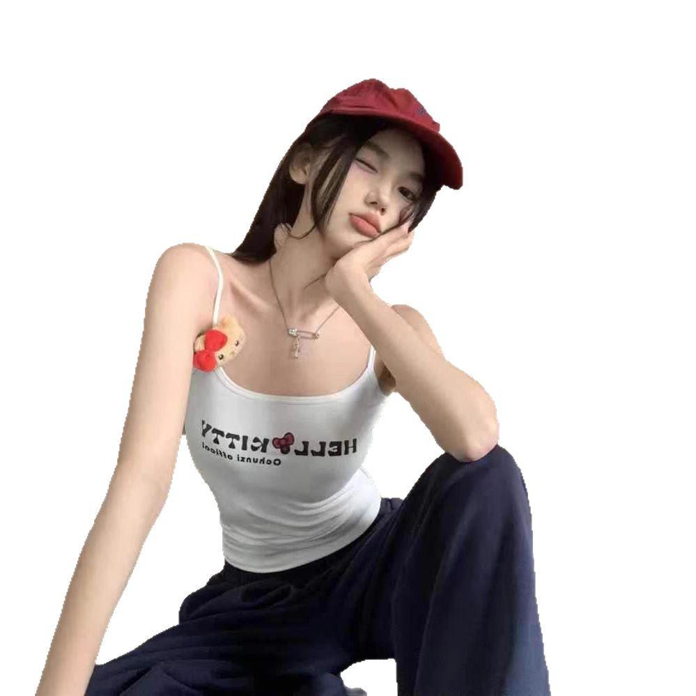 #New American Retro Design Sense Letter Sling Vest with Chest Pad Sexy Babes Slim and Thin All-match