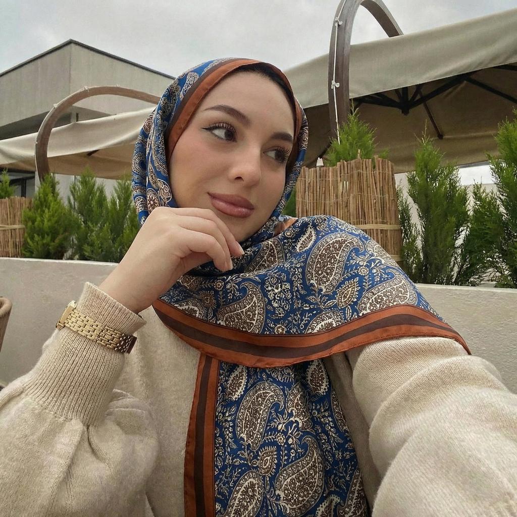 Luxury Long Silk Scarf for Women Paisley Smooth Shawls Head Wrap Hijab Outdoor Foulard Bandana Femme Beach Towel Sun-Protection