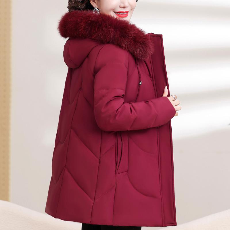 Real Fur Collar Middle Age Women's Puffer Jackets Winter Vintage Parkas Hooded Plus Size Elegant Thick Warm Down Coats Woman Outerwears