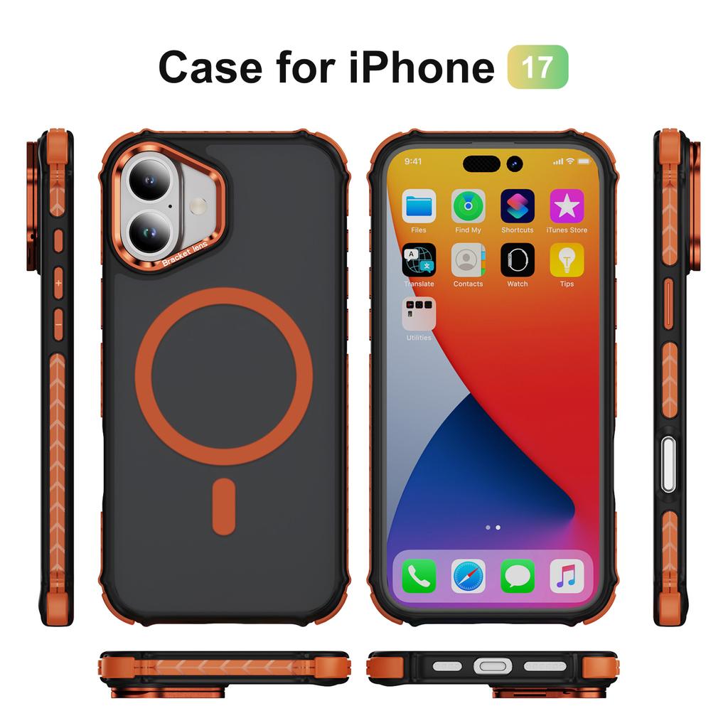 For iPhone 17 Case with Lens Kickstand Matte Phone Back Cover Compatible with MagSafe