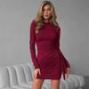 Women’s Ruched Bodycon Dress – Long Sleeve Mini Dress with Side Knot Detail, Slim Fit Casual Party Dress for Cocktail Night Out & Daily Wear