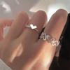 925 Silver Hollowed Heart Shape Open Adjustable Ring Set Design Love Fashion Jewelry for Women Girl Gifts