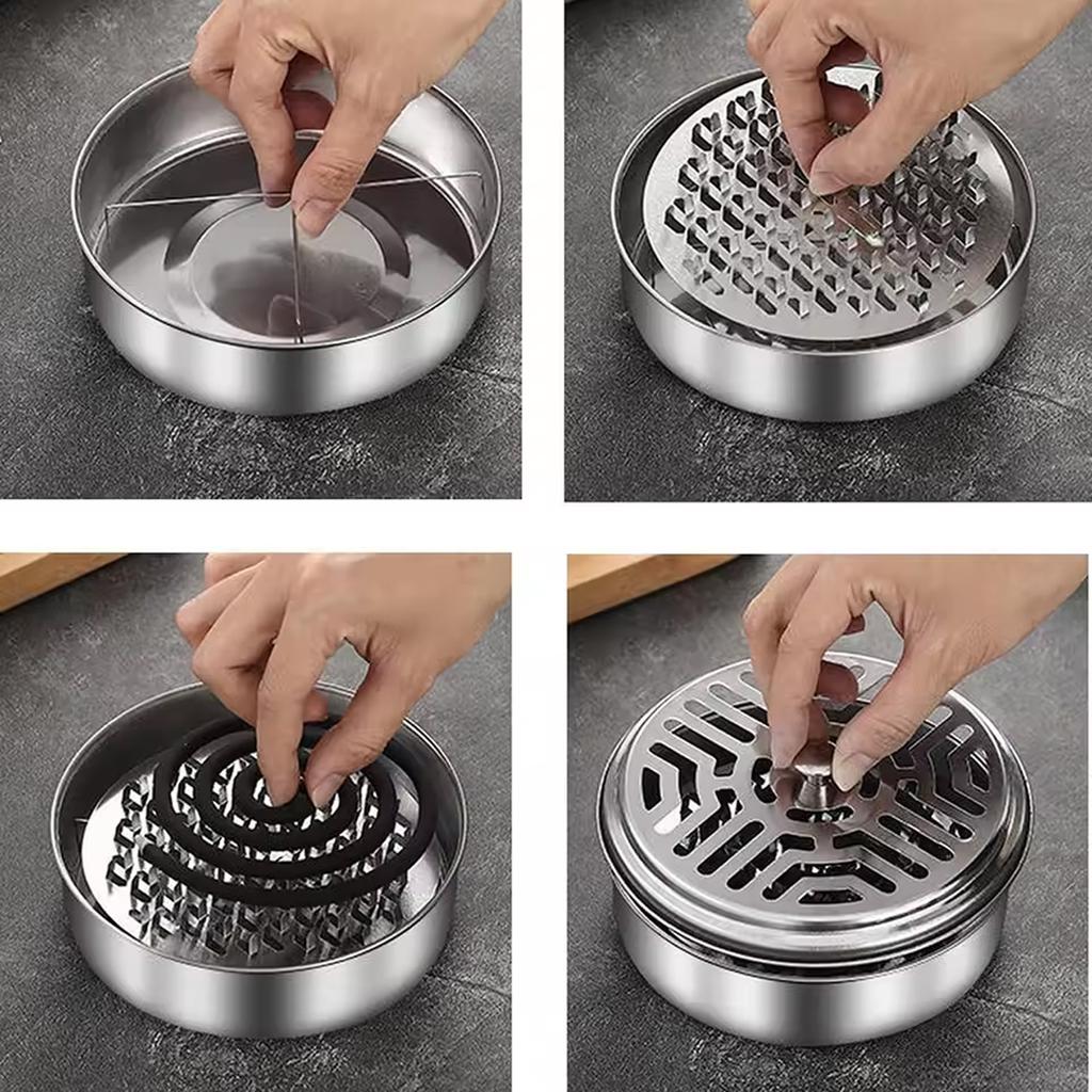 Stainless Steel Mosquito Coil Tray With Cover Large Portable Mosquito Coil Holder Box Mosquito Incense Coil Home Office Camping