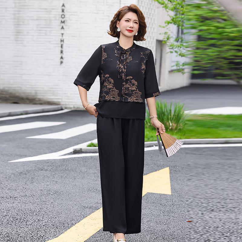 

2026 Summer Plus Size Chinese Style Two-Piece Set for Middle-Aged & Elderly Women 4XL