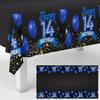 14th Birthday Tablecloth Blue & Black 14 Years Birthday Party Photography Supplies Decor Men Women for Indoor Outdoor Party Supplies Rectangle Table